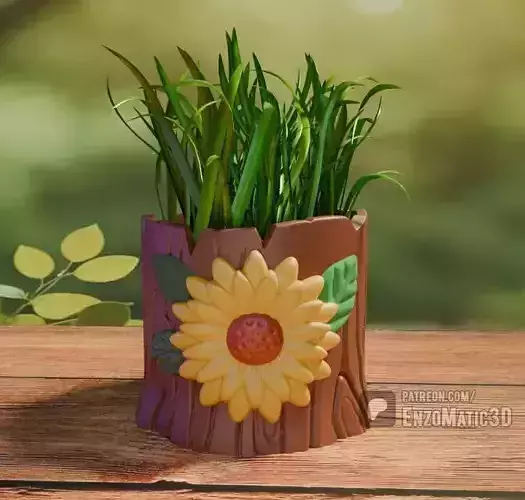 sunflower on tree flower pot pencil holder 3mf STL
