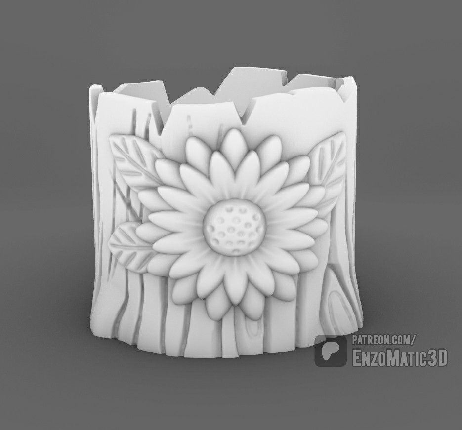 sunflower on tree flower pot pencil holder 3mf STL 3D print model_2