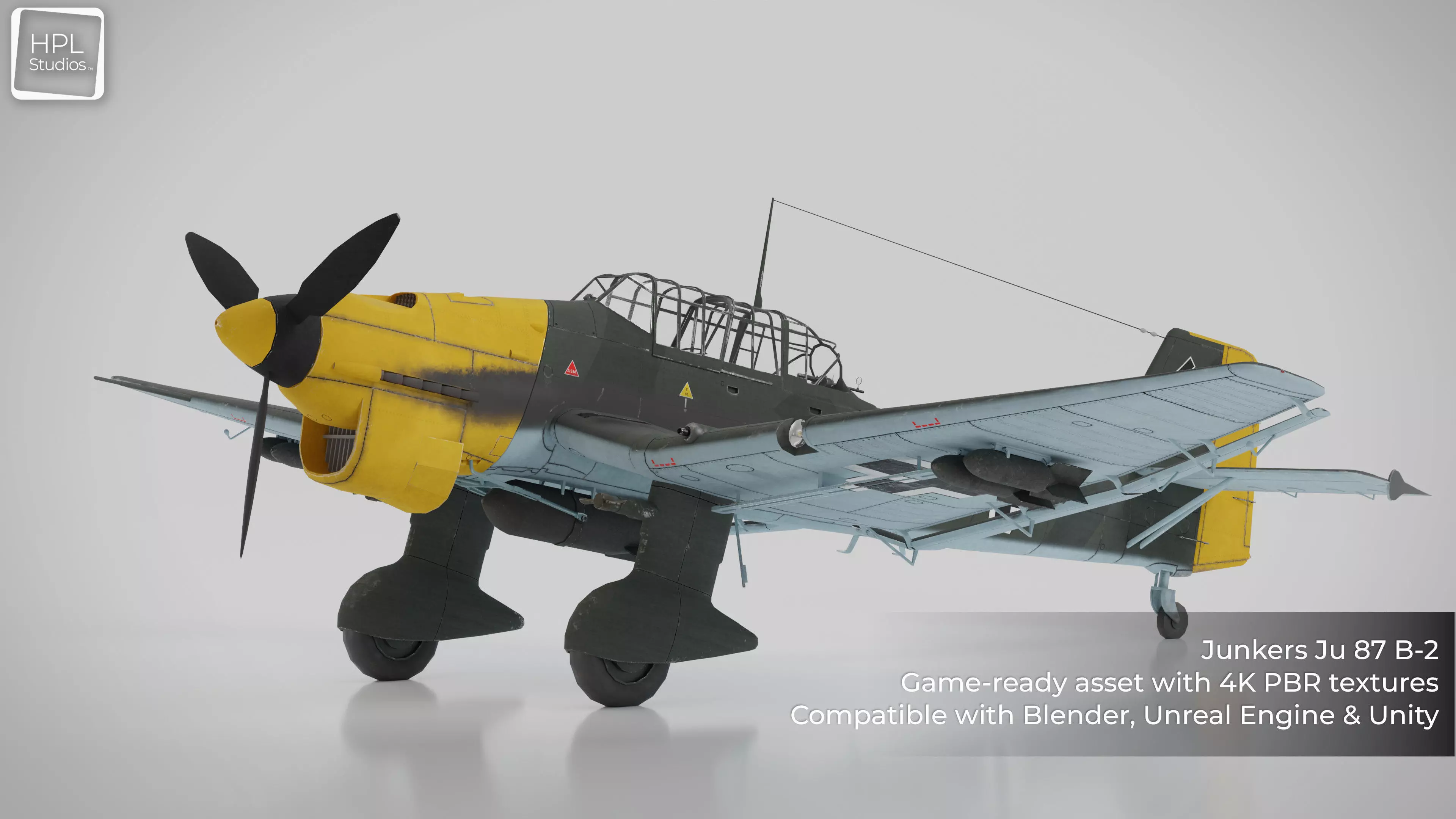 Ju87 B2 Stuka 4K PBR Game Asset for Unity Unreal Low-poly 3D model