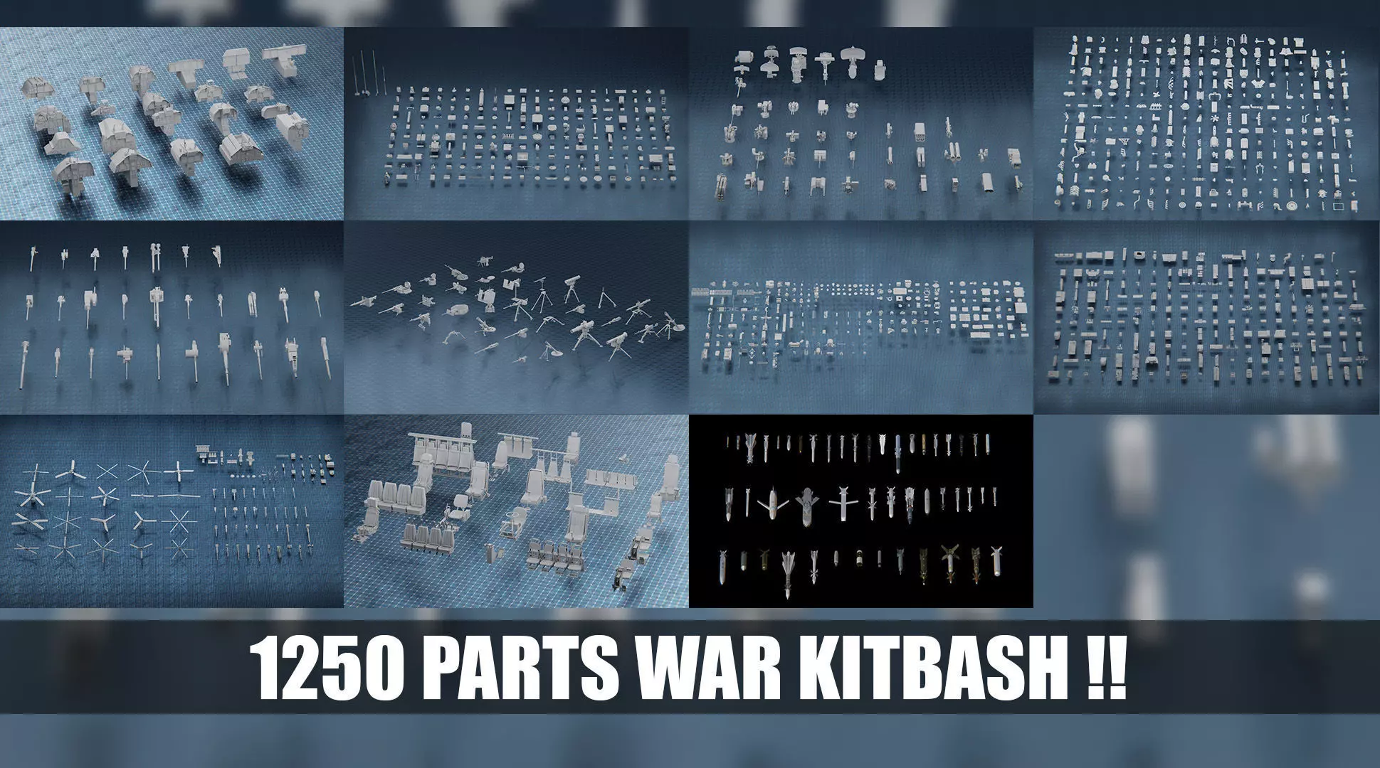 1250 WAR ARMY VEHICLE KITBASH PACK Low-poly 3D model_0