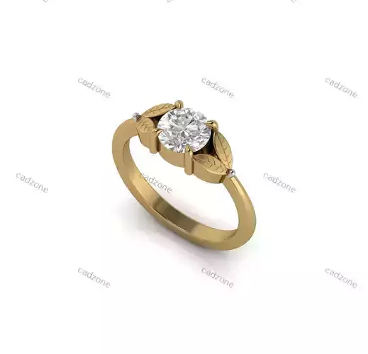 Elegant Leaf Solitaire Ring - 3D Model