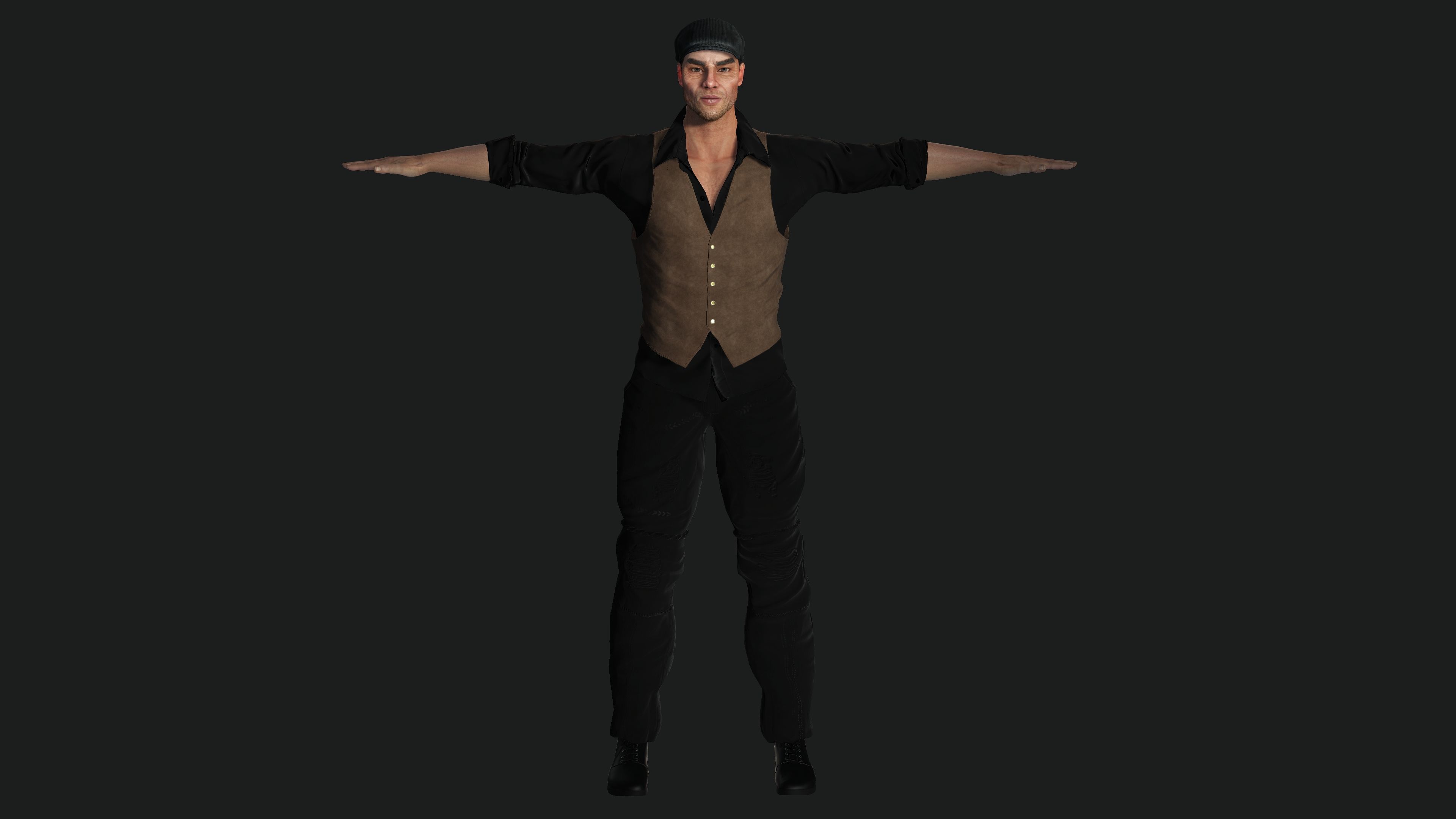 AAA 3D REALISTIC CHARACTER - EUROPEAN BOUNCER 1920 ERA NPC Low-poly 3D model_12