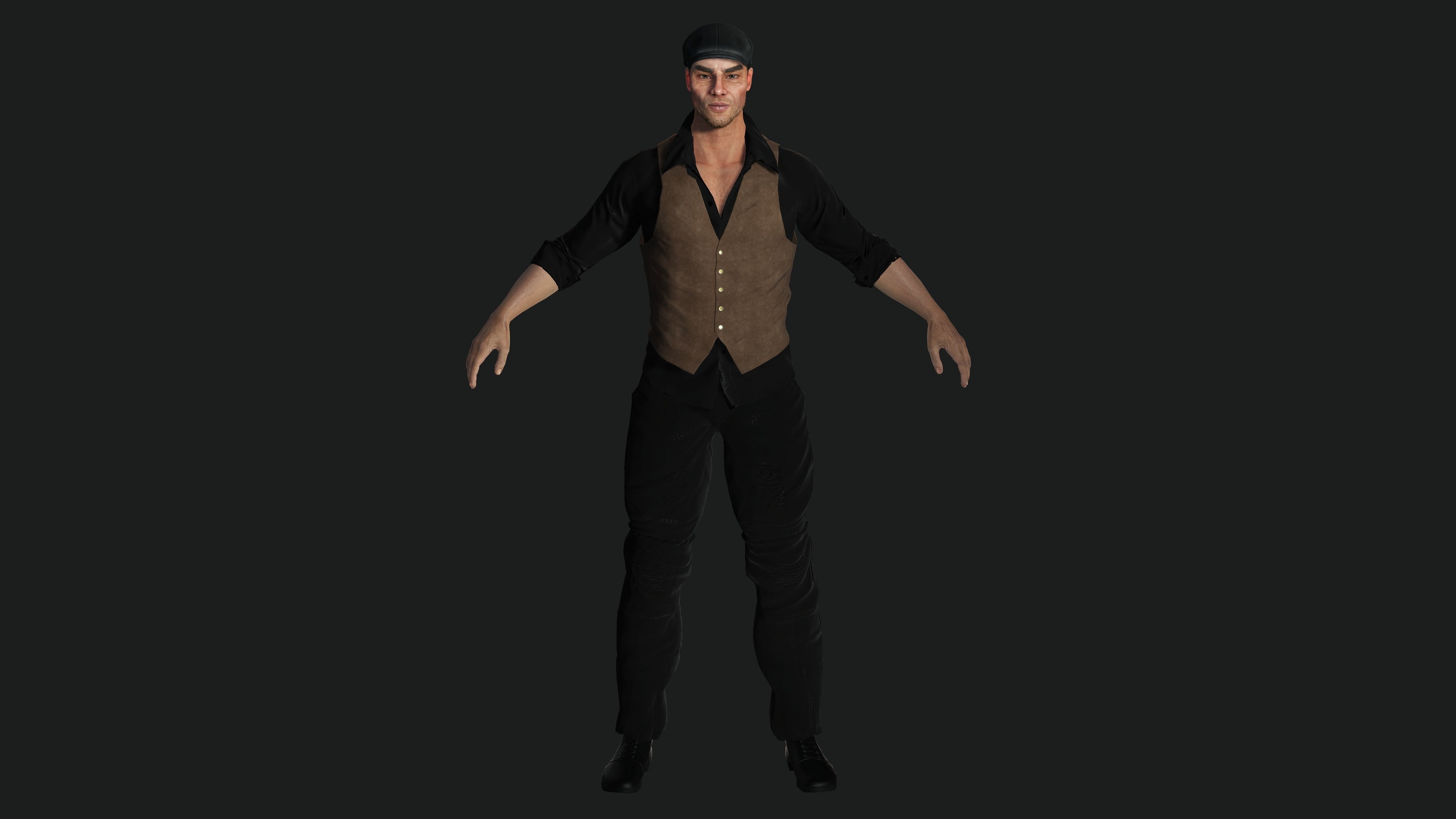 AAA 3D REALISTIC CHARACTER - EUROPEAN BOUNCER 1920 ERA NPC Low-poly 3D model_10