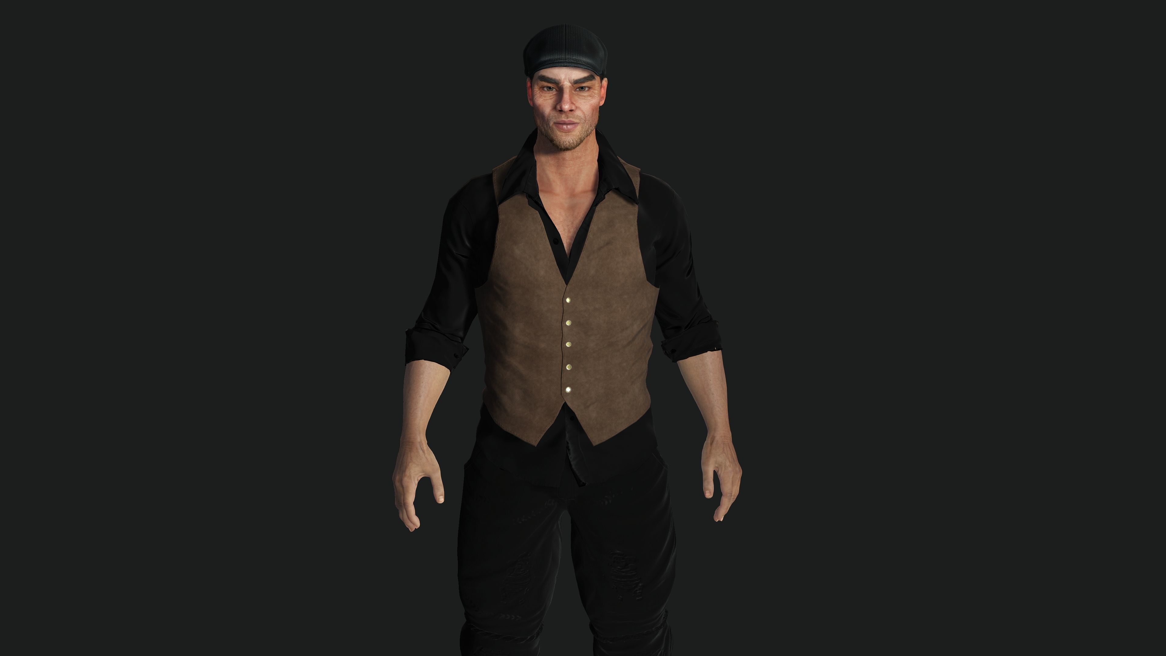 AAA 3D REALISTIC CHARACTER - EUROPEAN BOUNCER 1920 ERA NPC Low-poly 3D model_3