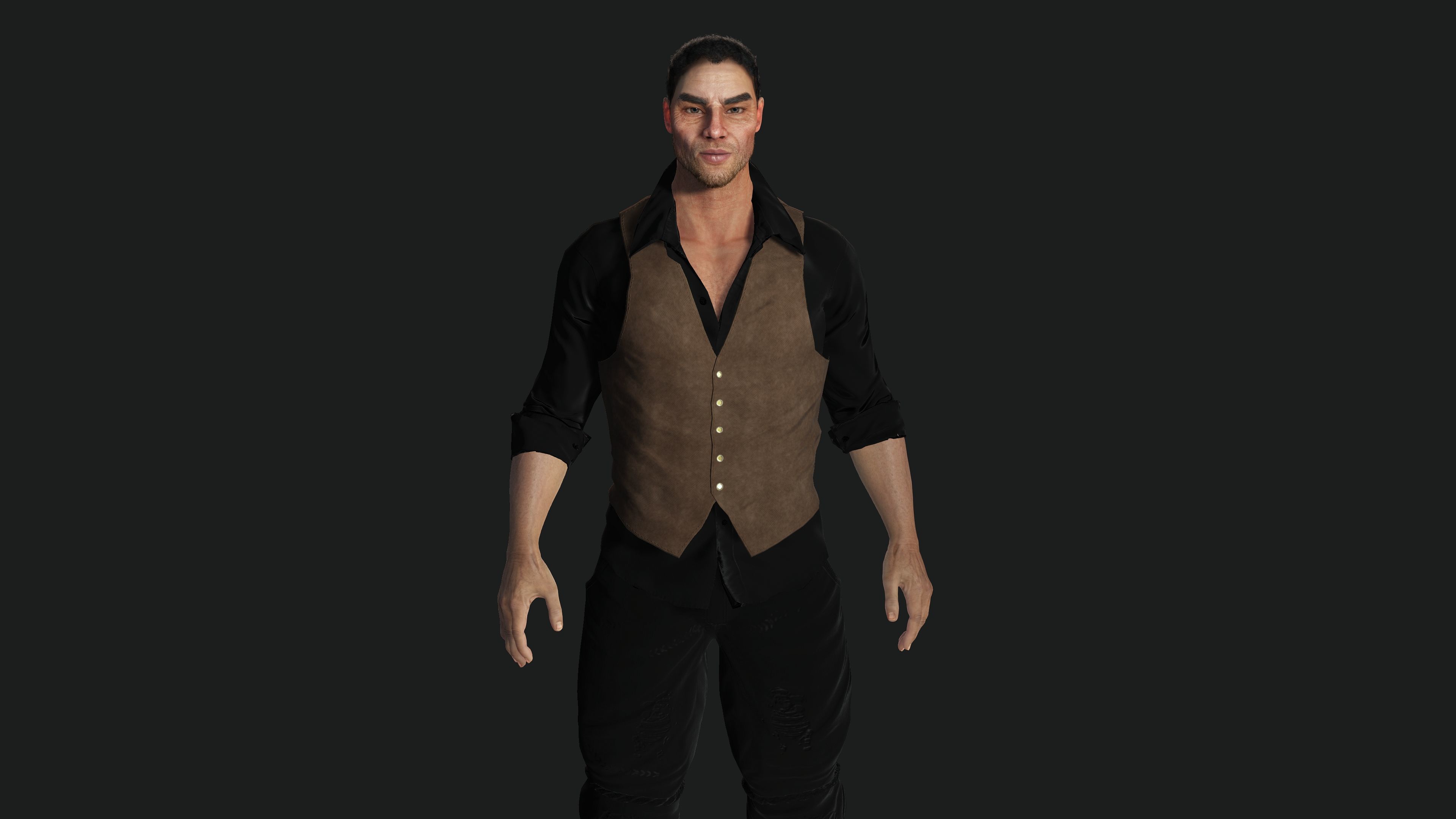 AAA 3D REALISTIC CHARACTER - EUROPEAN BOUNCER 1920 ERA NPC Low-poly 3D model_4