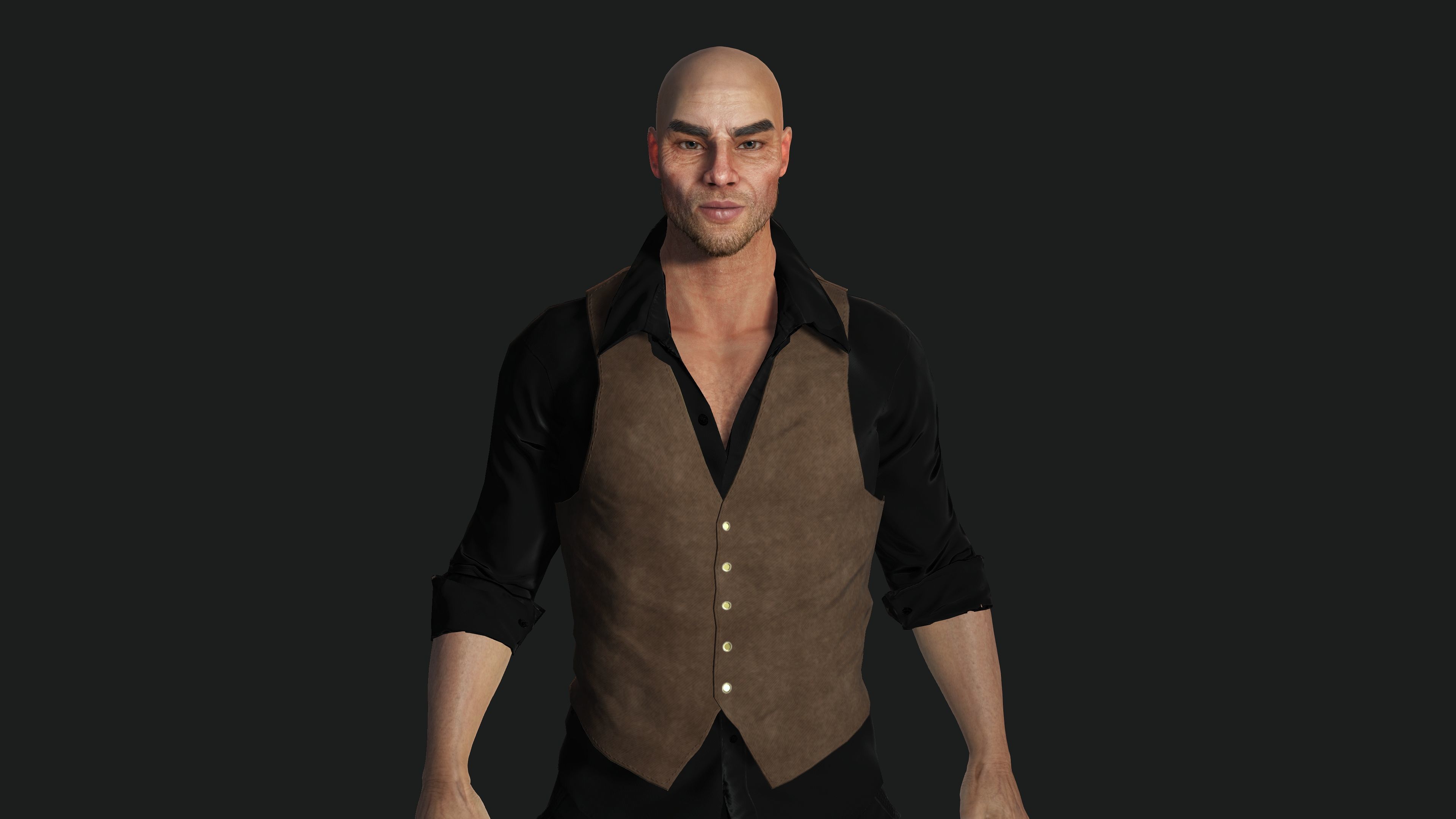 AAA 3D REALISTIC CHARACTER - EUROPEAN BOUNCER 1920 ERA NPC Low-poly 3D model_5