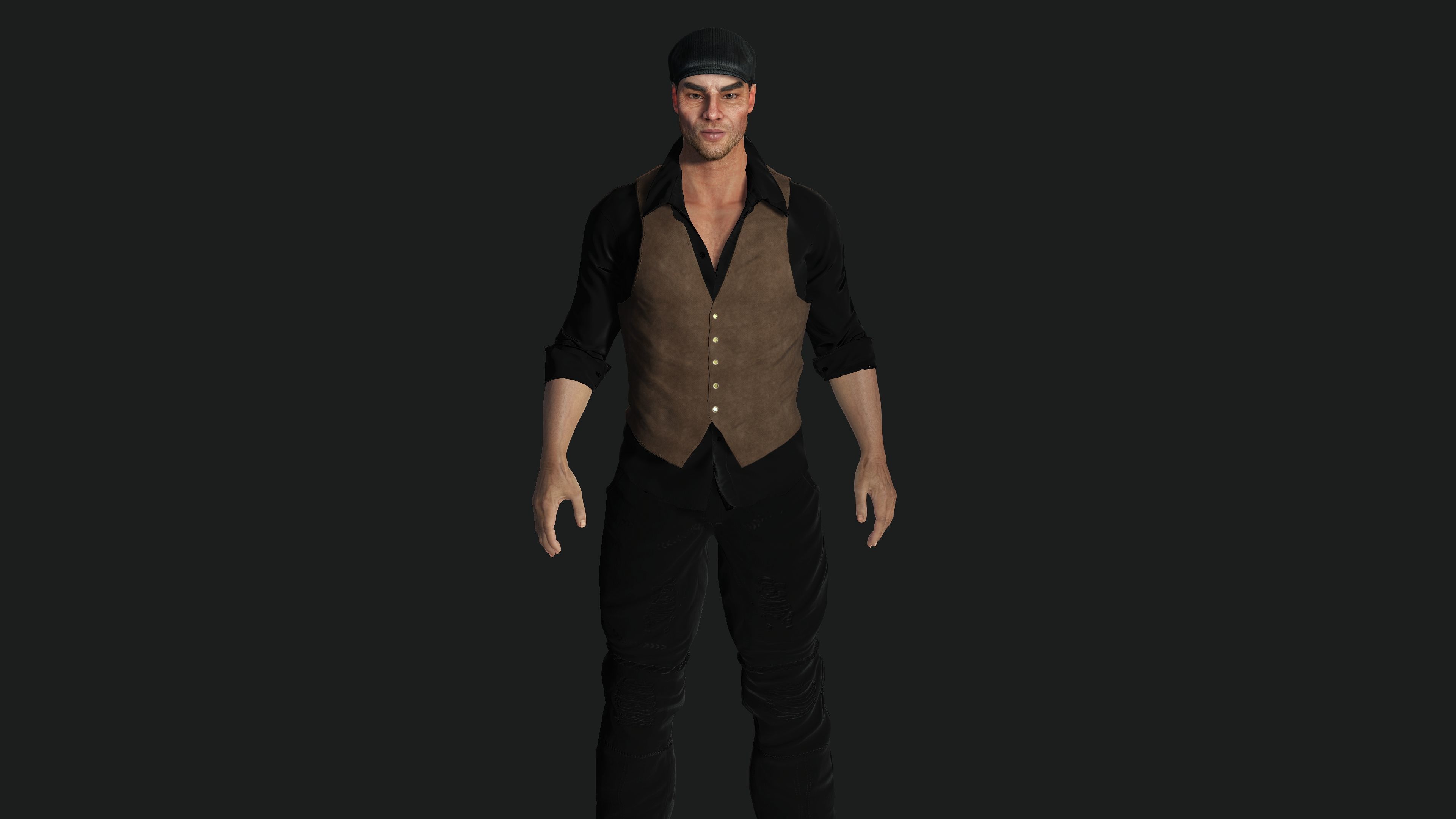 AAA 3D REALISTIC CHARACTER - EUROPEAN BOUNCER 1920 ERA NPC Low-poly 3D model_2