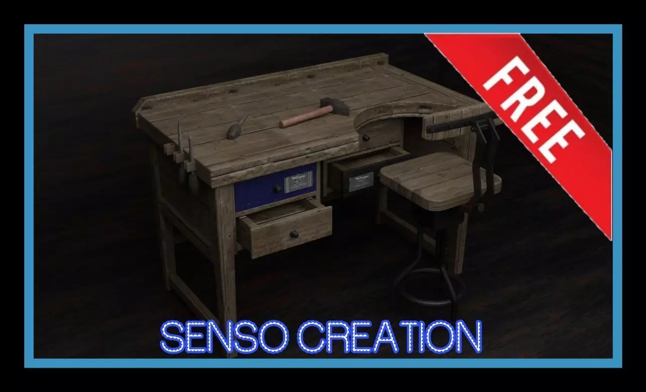 Workshop table Free 3D model_0