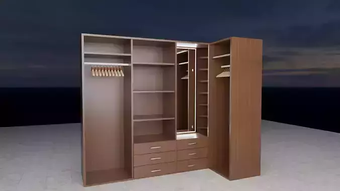  a 3D wooden closet for clothes and shoes 