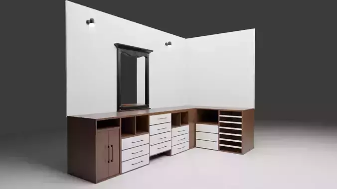  3D wooden closet for clothes and shoes 