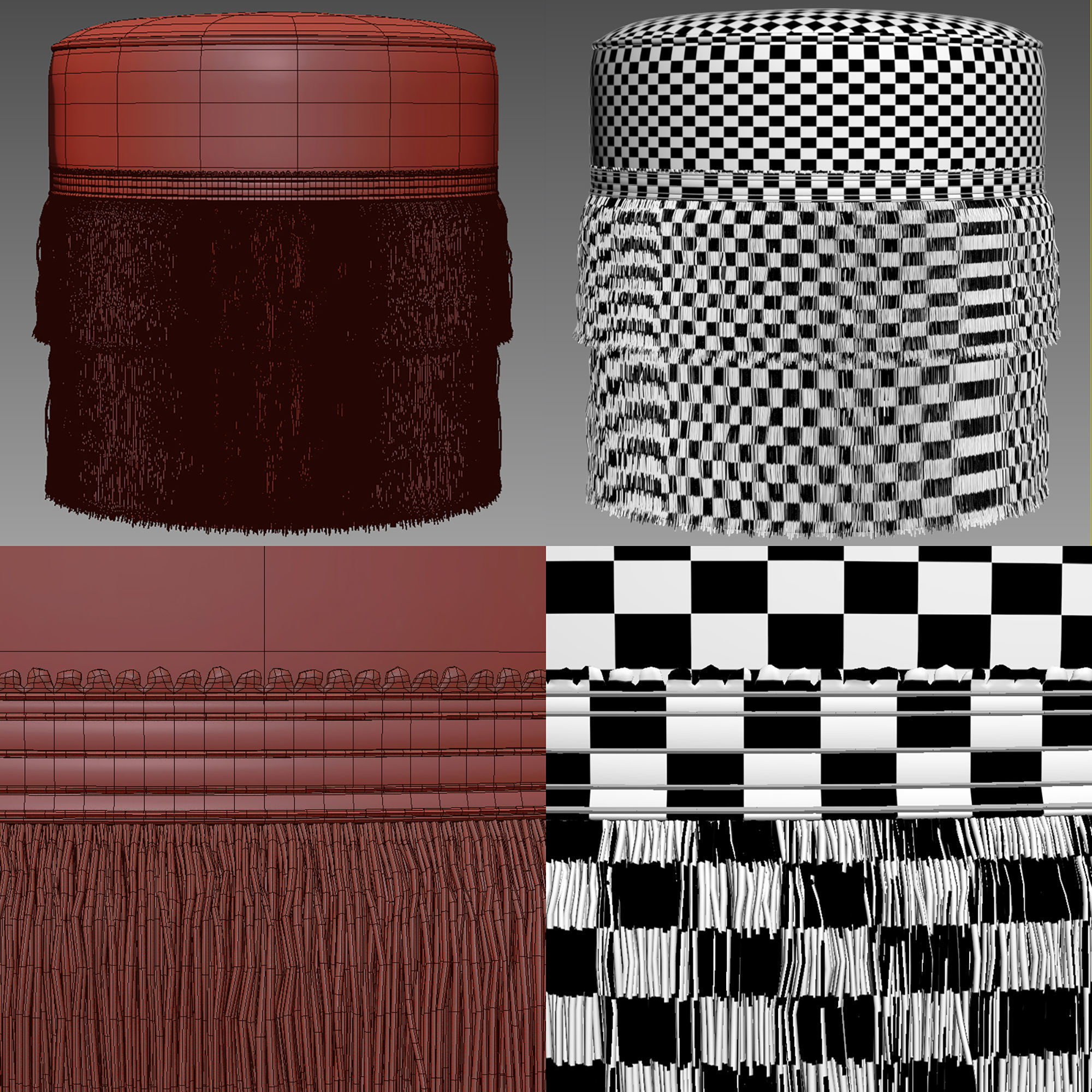 Globewest Kennedy Fringed Ottoman 3D model_5