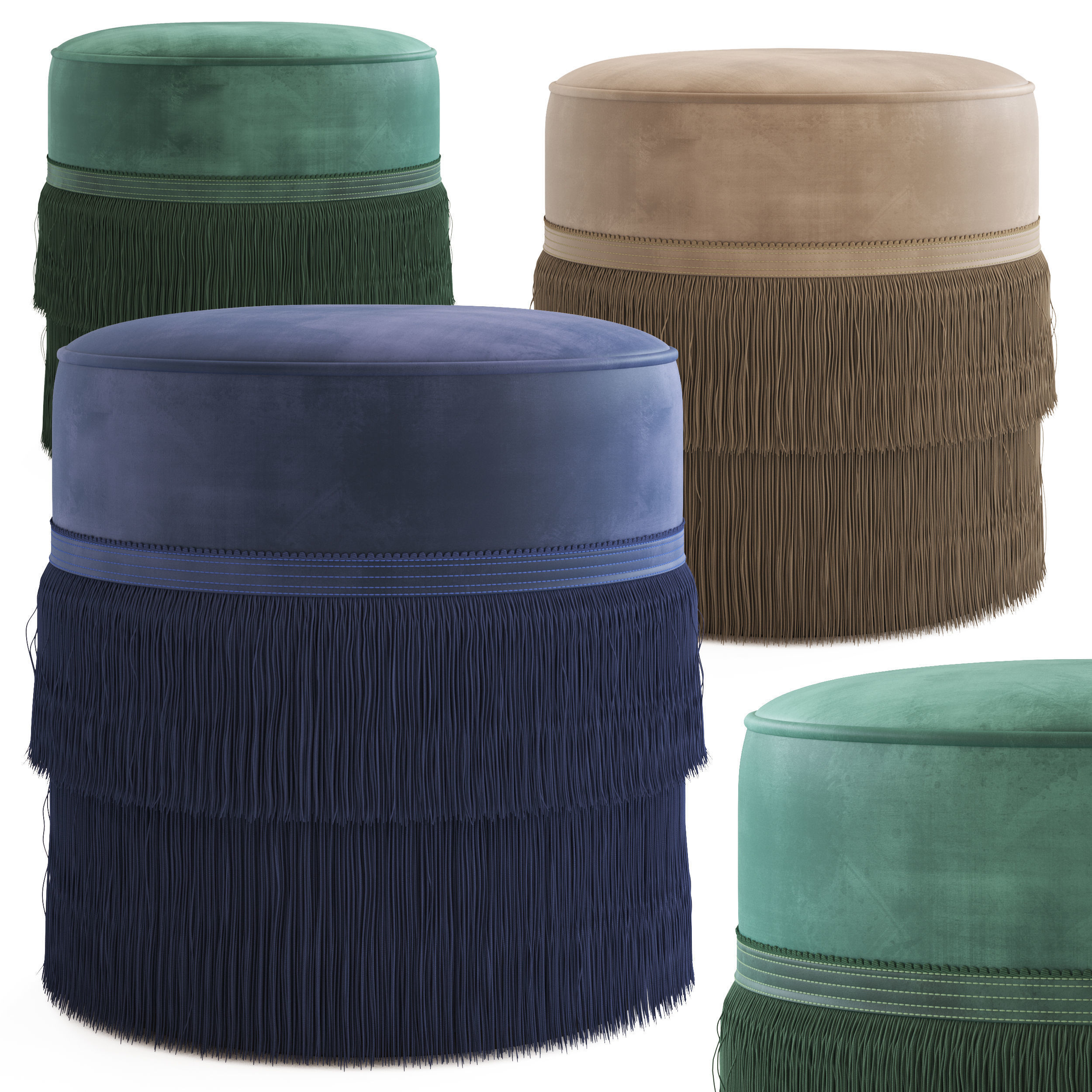 Globewest Kennedy Fringed Ottoman 3D model_4