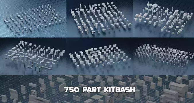 750 PART SCIFI KITBASH Low-poly 3D model
