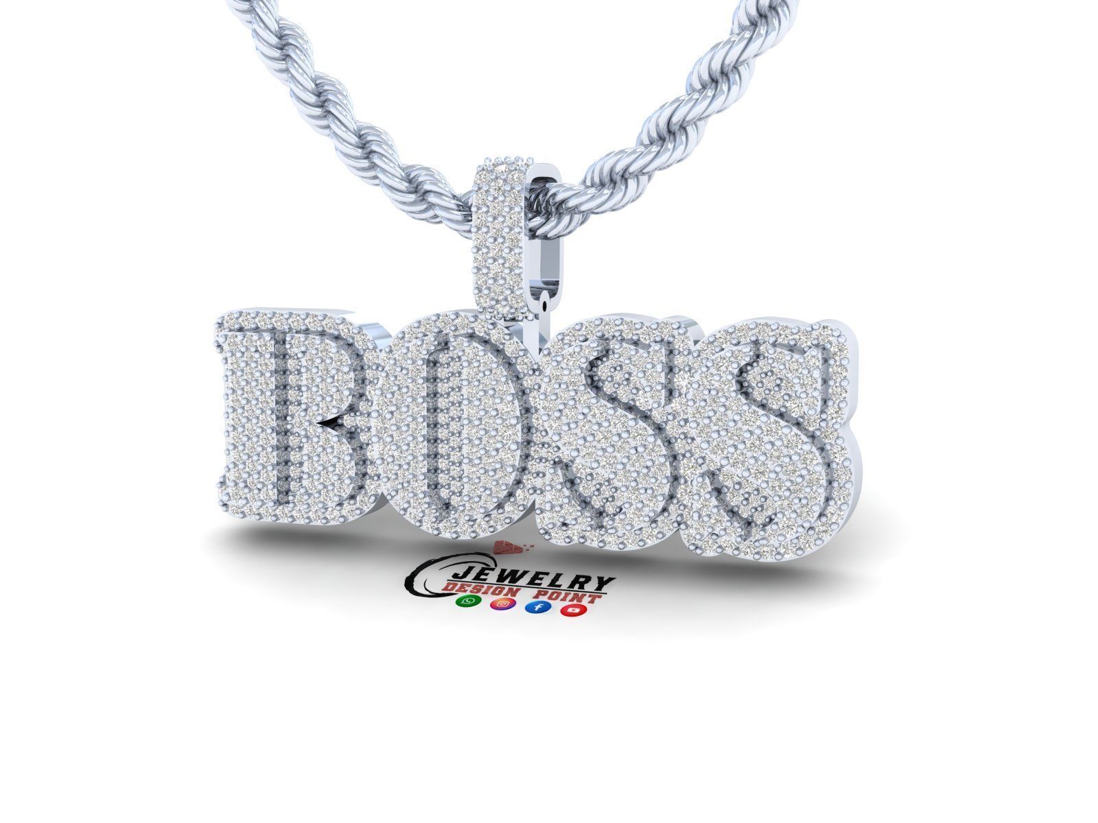 Custom Boss Name Double Layer Diamond Pendant - Boss Necklace 3D print model_2
