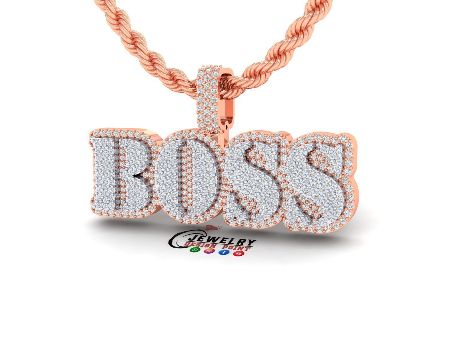 Custom Boss Name Double Layer Diamond Pendant - Boss Necklace 3D print model_3