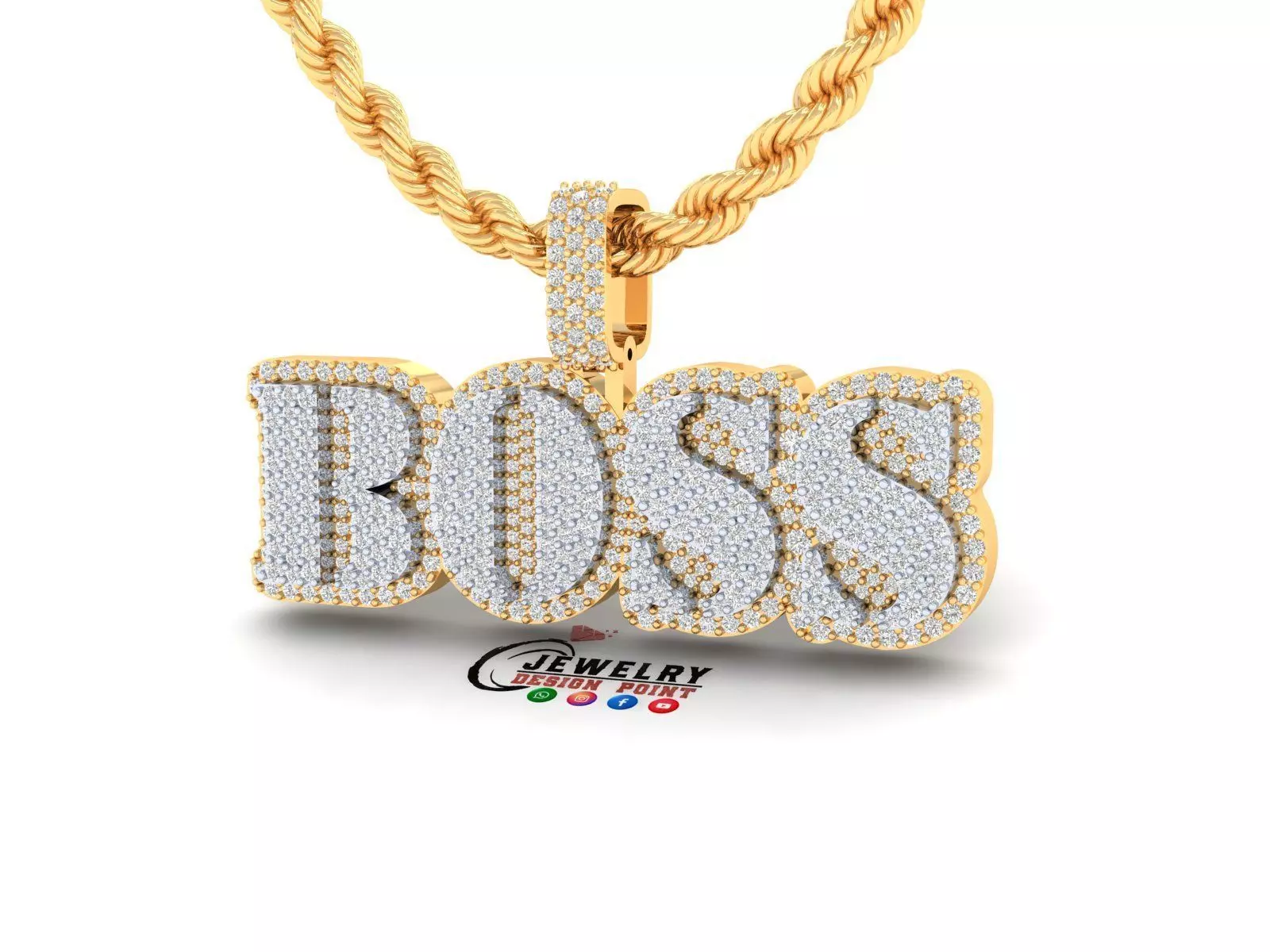 Custom Boss Name Double Layer Diamond Pendant - Boss Necklace 3D print model_0
