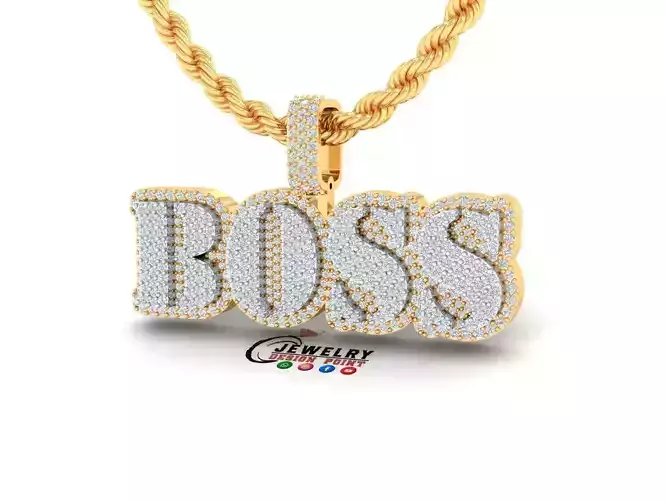 Custom Boss Name Double Layer Diamond Pendant - Boss Necklace 3D print model