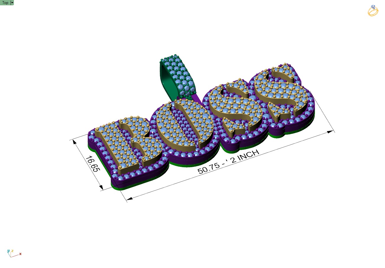 Custom Boss Name Double Layer Diamond Pendant - Boss Necklace 3D print model_4