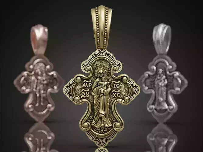 Mary and the Child and Saint Michael Cross Pendant  3D print model