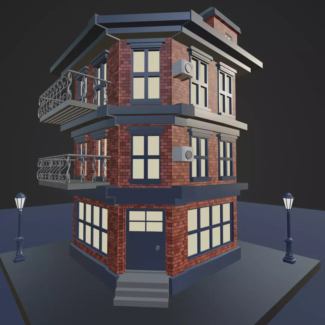 Corner Building Free 3D model_0