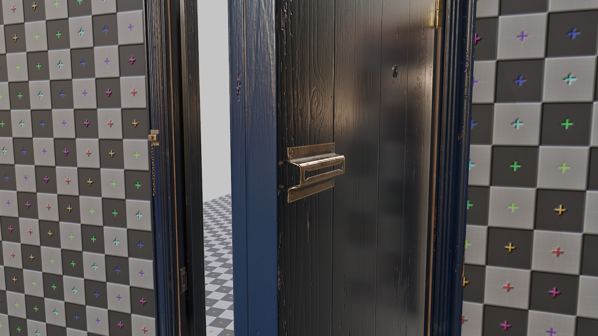 Door blue 01 Low-poly 3D model_8