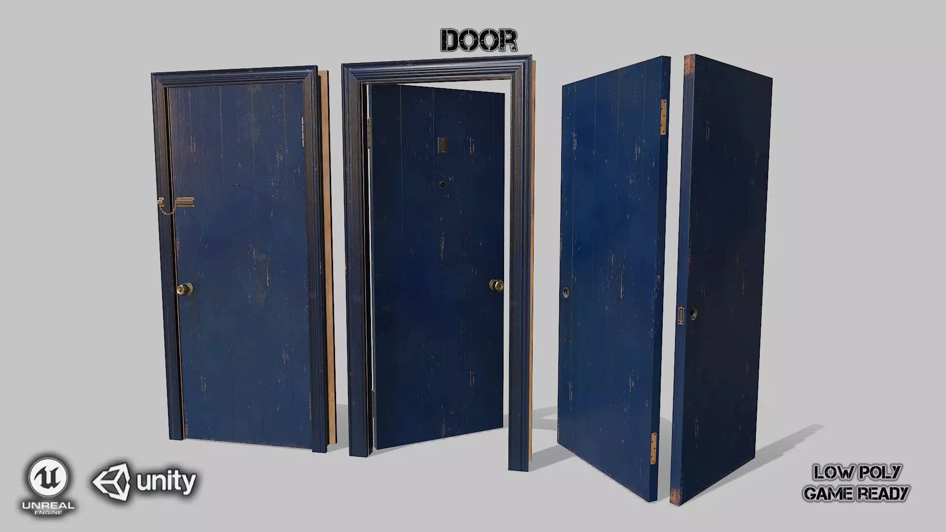 Door blue 01 Low-poly 3D model_0