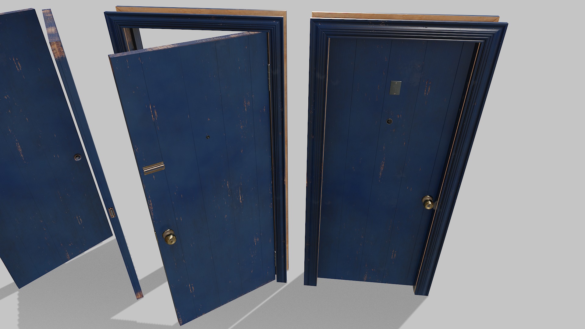 Door blue 01 Low-poly 3D model_5