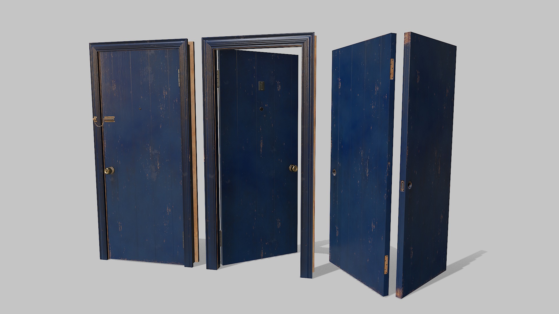 Door blue 01 Low-poly 3D model_2