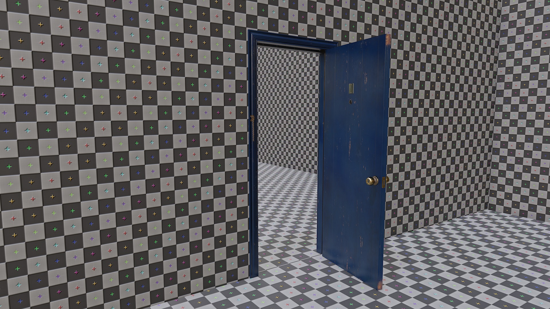 Door blue 01 Low-poly 3D model_6