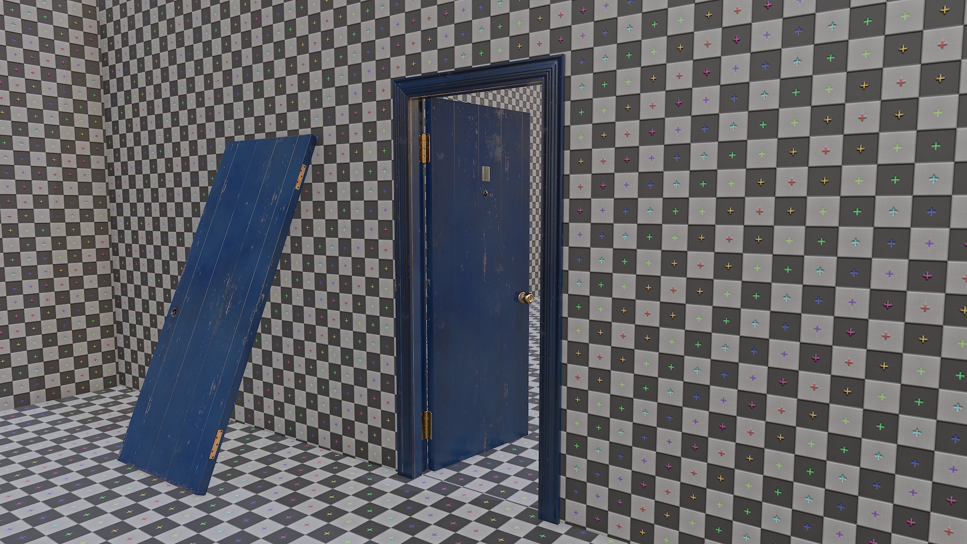 Door blue 01 Low-poly 3D model_7