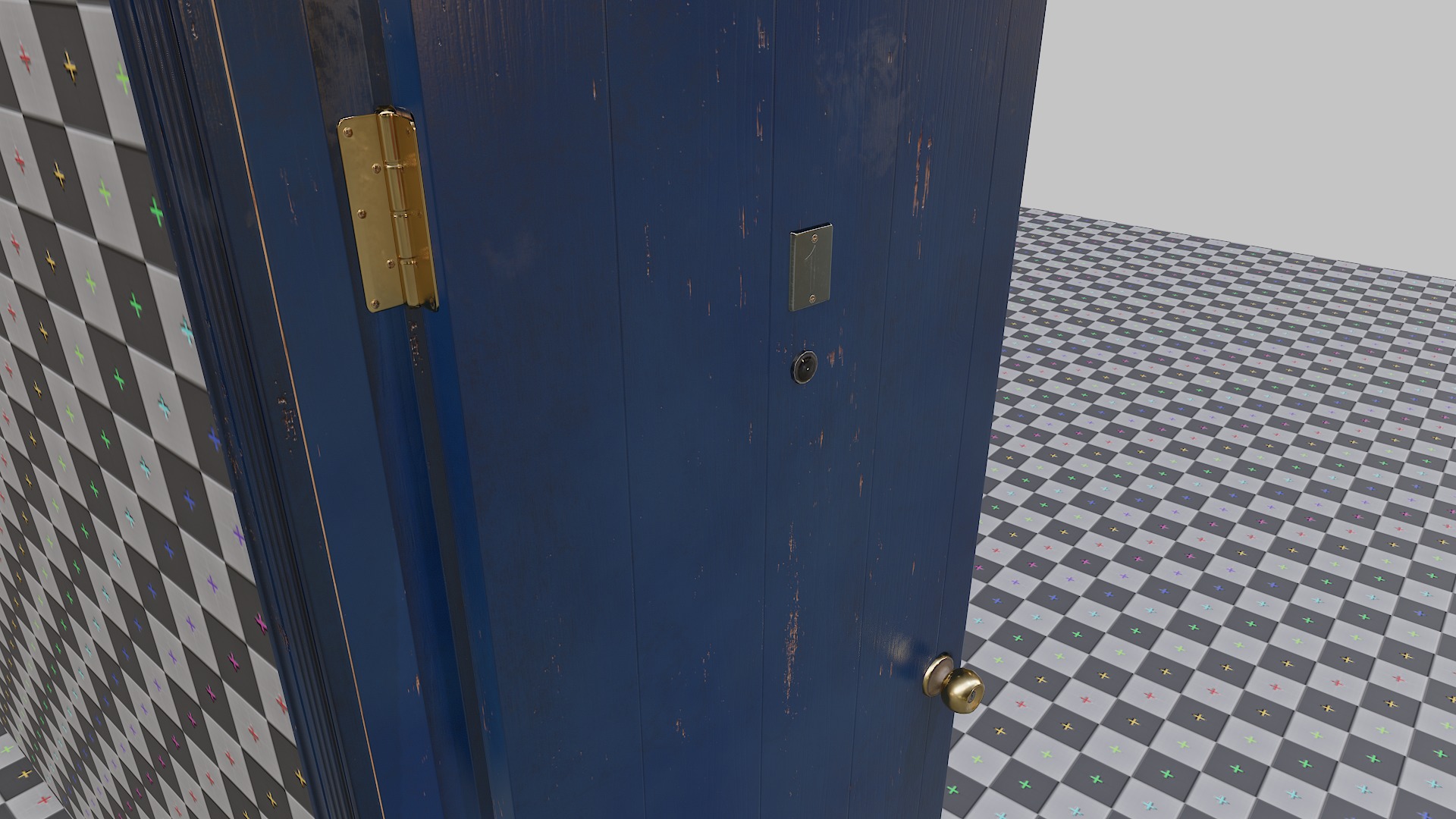 Door blue 01 Low-poly 3D model_9