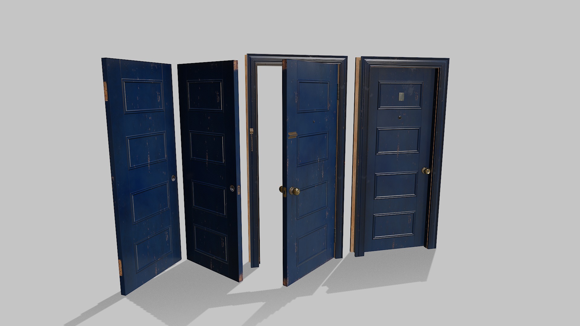 Door blue 01 Low-poly 3D model_4