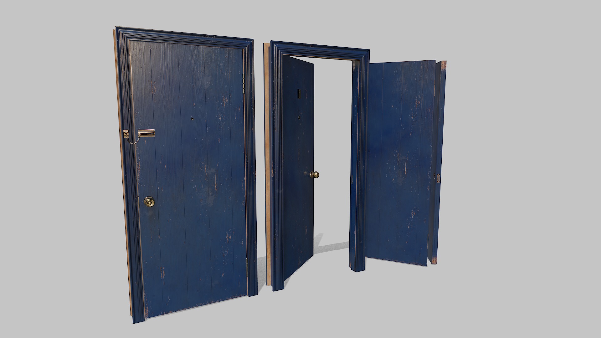 Door blue 01 Low-poly 3D model_3