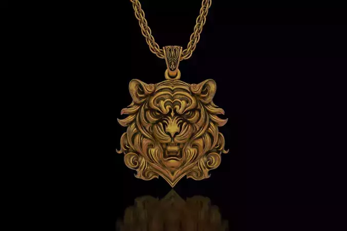 The Aggressive Tiger Head gold silver Pendant 3D print model