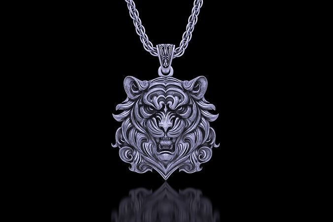 The Aggressive Tiger Head gold silver Pendant 3D print model