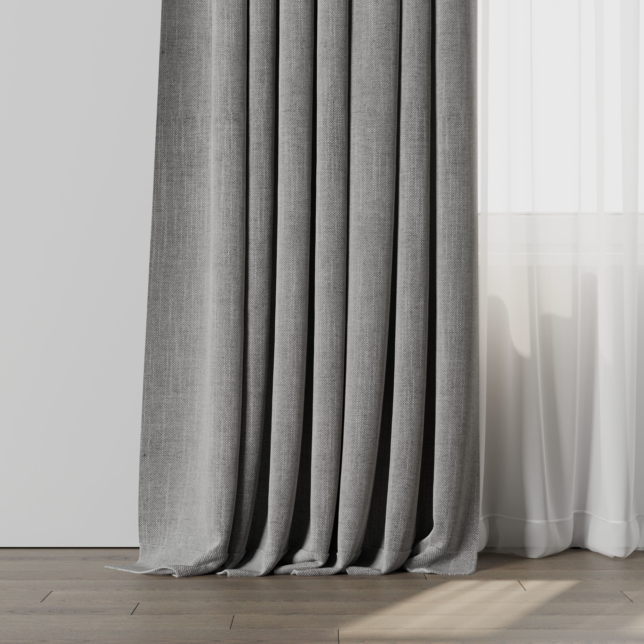 Classic Curtain with rod 07 Gray Curtain Low-poly 3D model_1