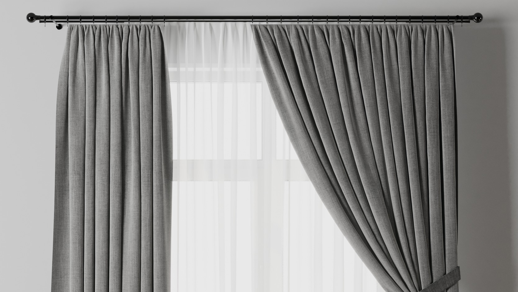 Classic Curtain with rod 07 Gray Curtain Low-poly 3D model_4