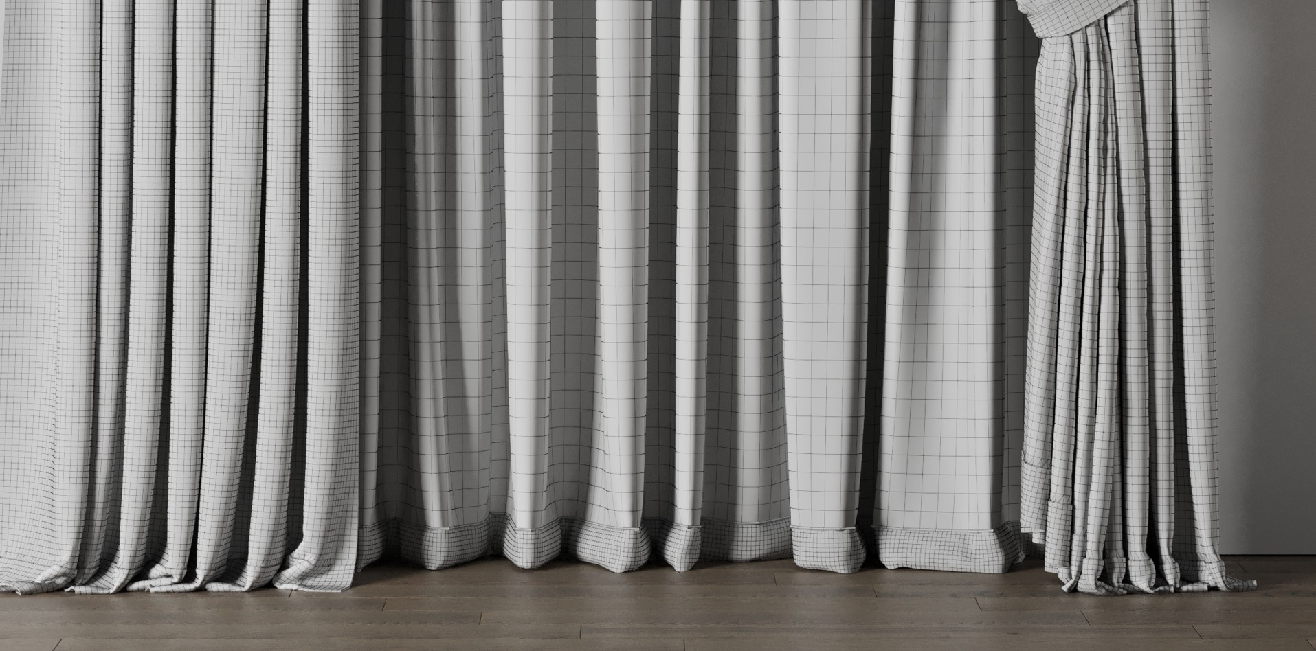 Classic Curtain with rod 07 Gray Curtain Low-poly 3D model_9