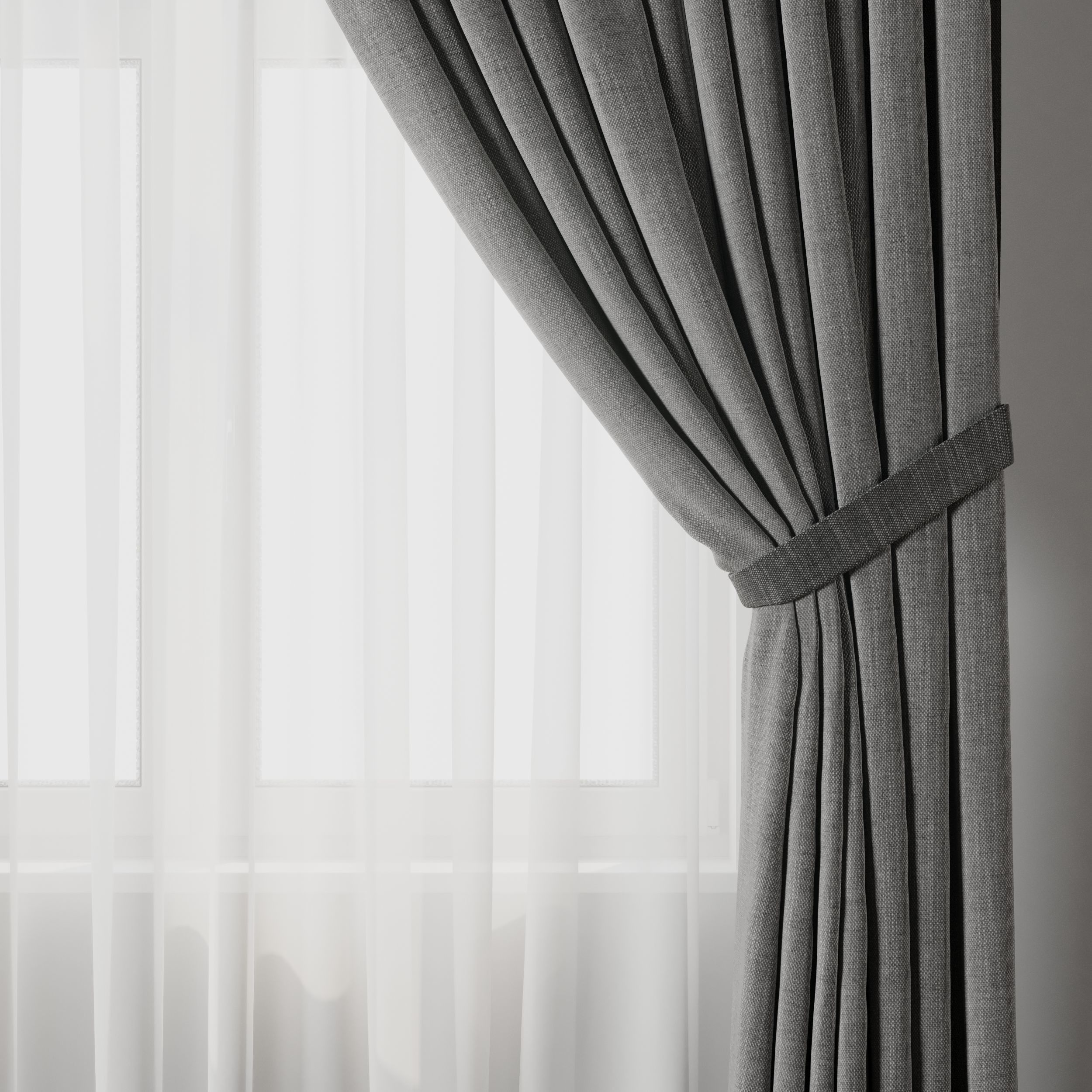 Classic Curtain with rod 07 Gray Curtain Low-poly 3D model_2