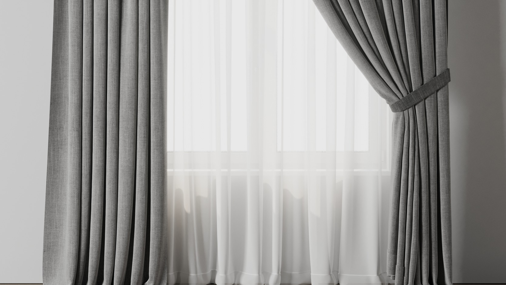 Classic Curtain with rod 07 Gray Curtain Low-poly 3D model_6