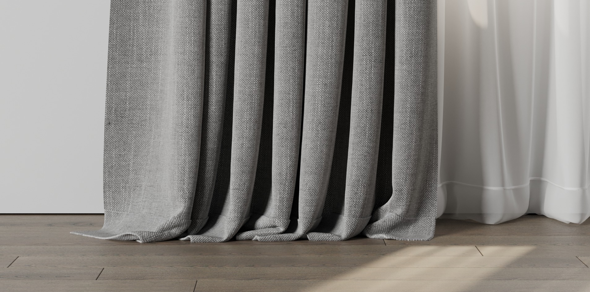 Classic Curtain with rod 07 Gray Curtain Low-poly 3D model_7