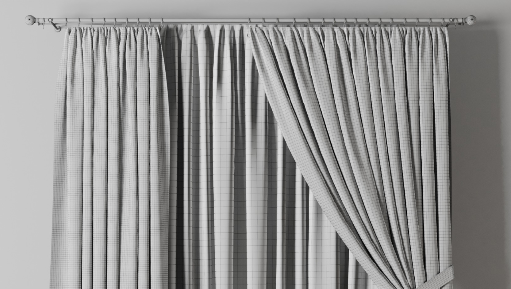 Classic Curtain with rod 07 Gray Curtain Low-poly 3D model_8