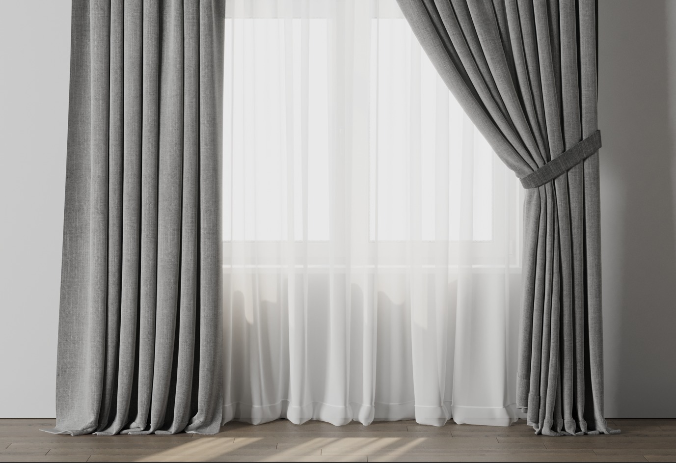Classic Curtain with rod 07 Gray Curtain Low-poly 3D model_5