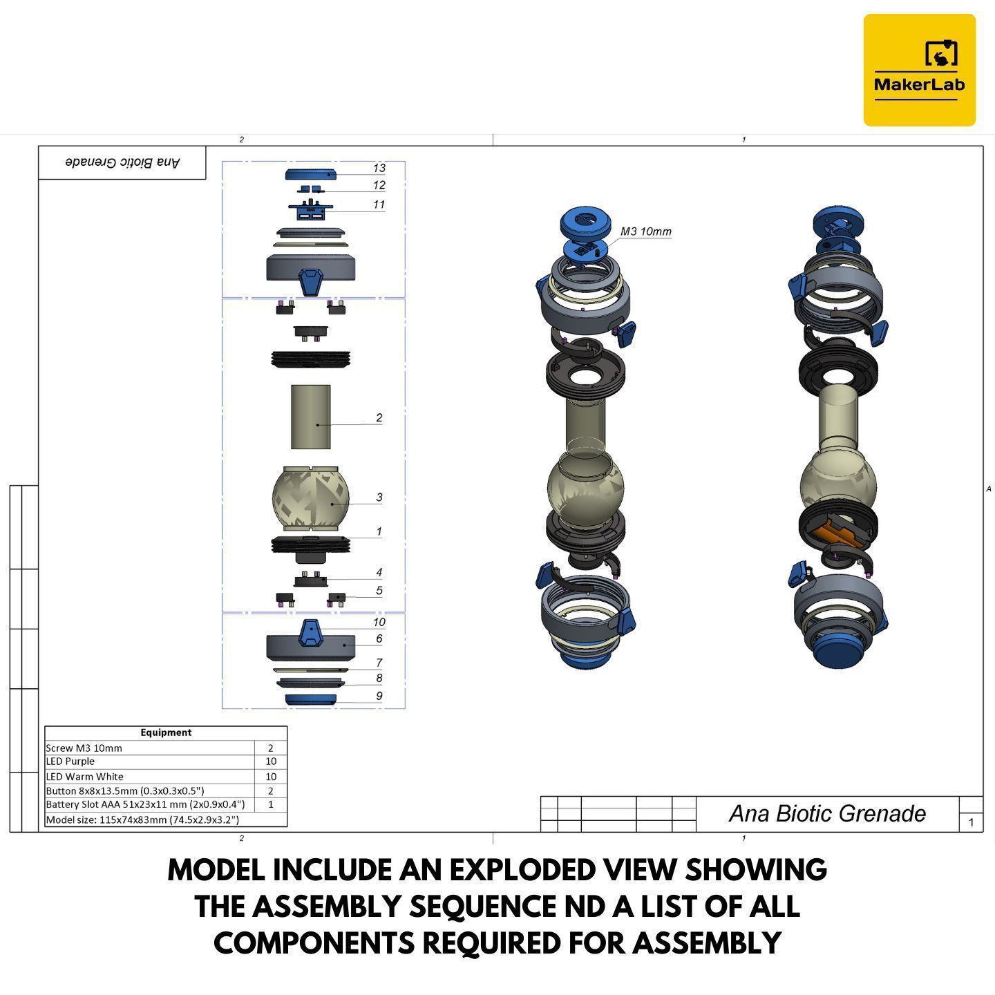Ana Biotic Grenade - Overwatch - STL OBJ CAD - Commercial Use 3D print model_11