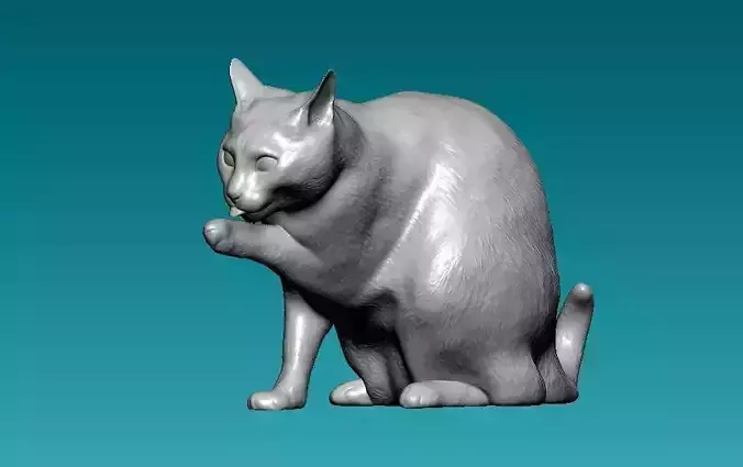 Cat washes its feet model - 3D print