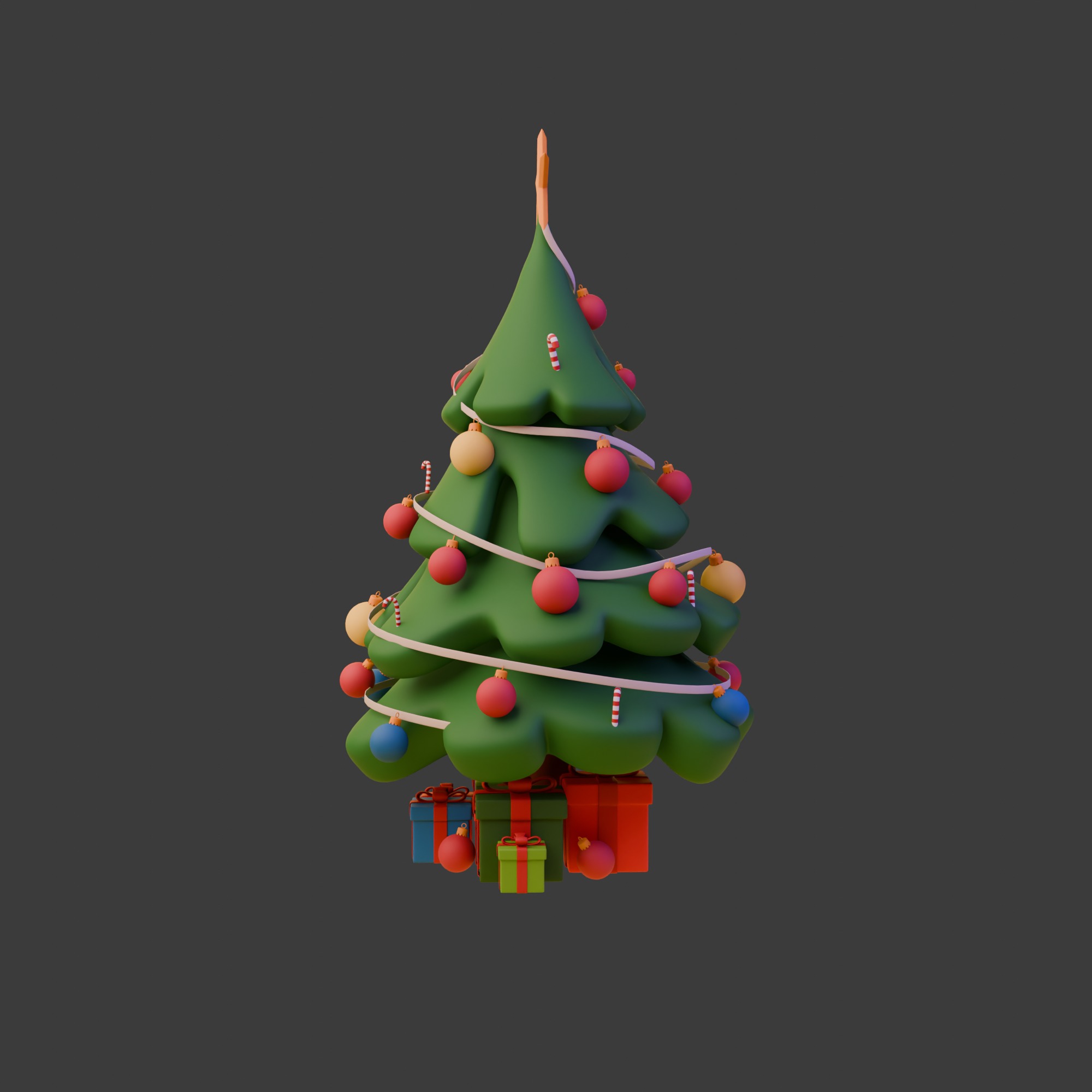 Christmas Tree Cartoon 3D model_2