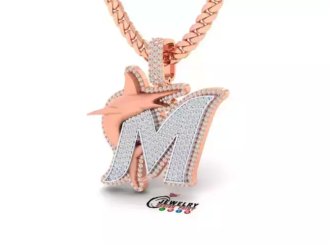 Custom Miami Marlins Diamond Pendant - Base Ball Team