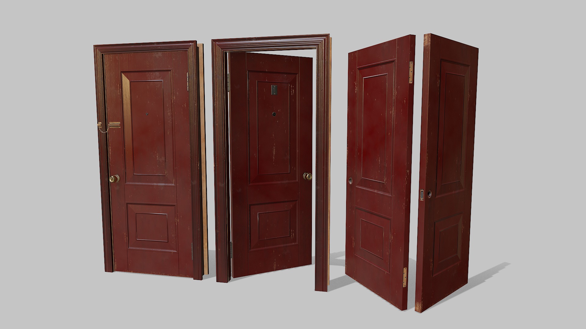 Door red 02 Low-poly 3D model_2