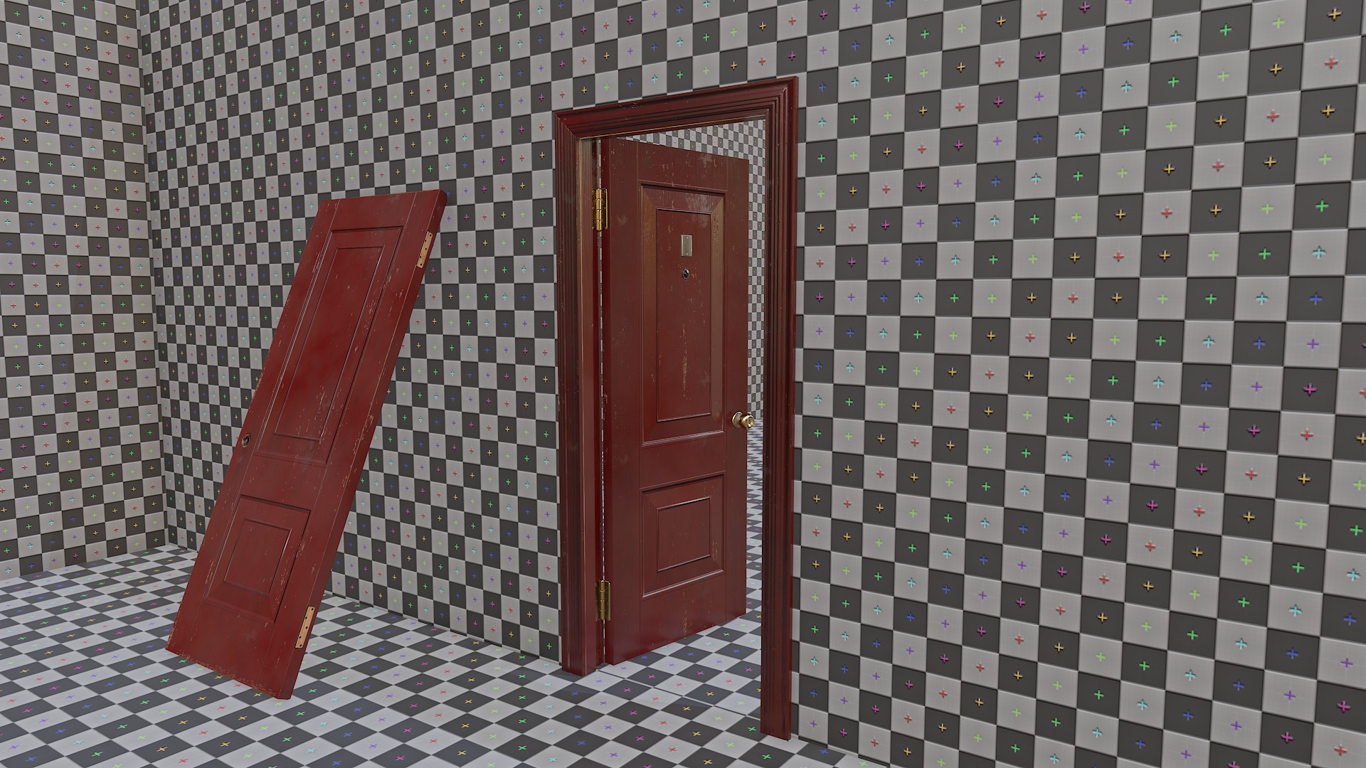 Door red 02 Low-poly 3D model_7