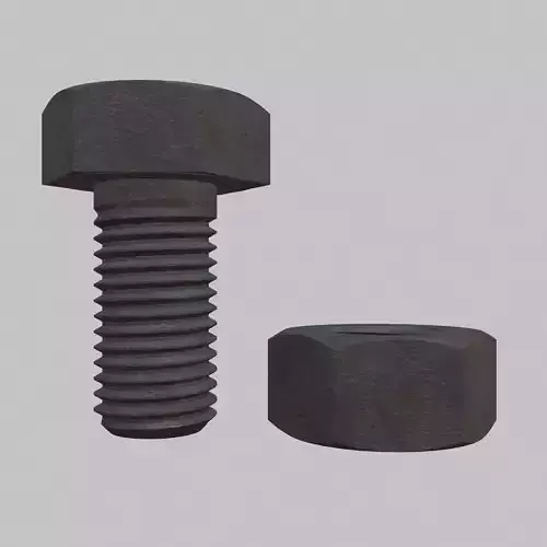 M8 Hex Bolts and Nuts with Rusty Iron Texture Fine Threads 3D model